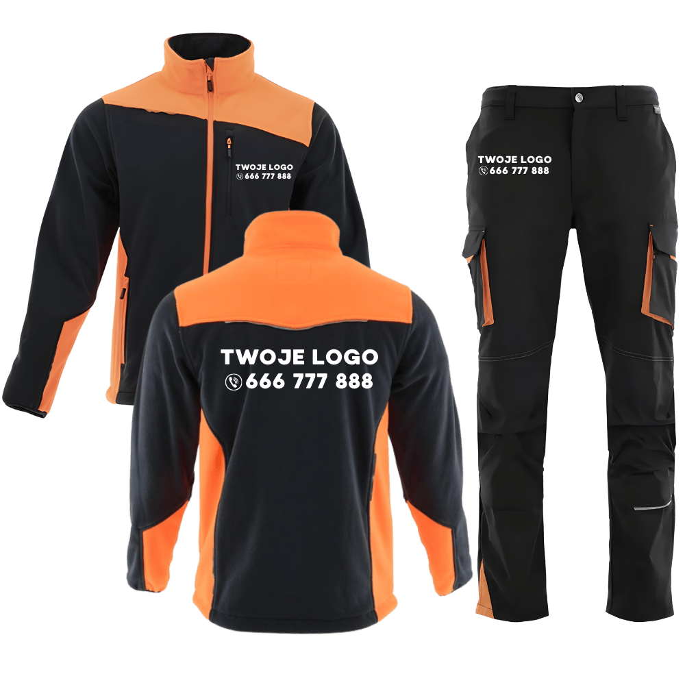 Komplet roboczy z nadrukiem King Flex + polar Comfort Plus — elastyczne spodnie 260 g/m², polar 350 g/m², logo firmy