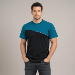 Koszulka robocza Comfort Plus czarno-turkusowa — 100% bawełna 180 g/m², kontrastowe rękawy, odblaski