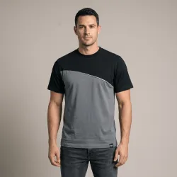 Koszulka robocza Comfort Plus szaro-czarna — 100% bawełna 180 g/m², kontrastowe rękawy, odblaski