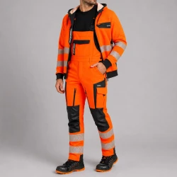 Ubranie robocze odblaskowe EN ISO 20471 Klasa 2 — komplet bluza z kapturem + ogrodniczki Drogowiec Comfort