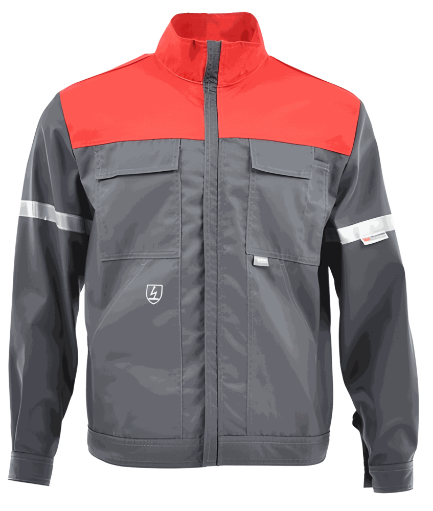 Bluza robocza antyelektrostatyczna Piorun EN 1149-5 — szaro-czerwona, do stref ATEX