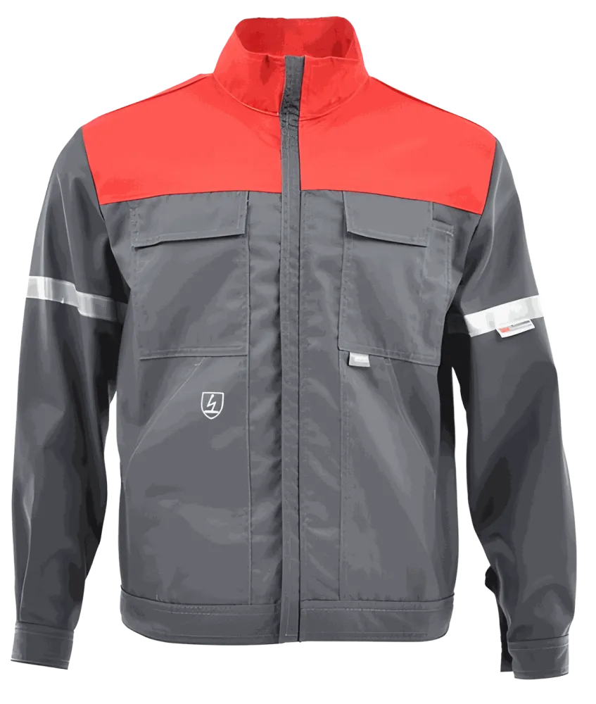 Bluza robocza antyelektrostatyczna Piorun EN 1149-5 — szaro-czerwona, do stref ATEX