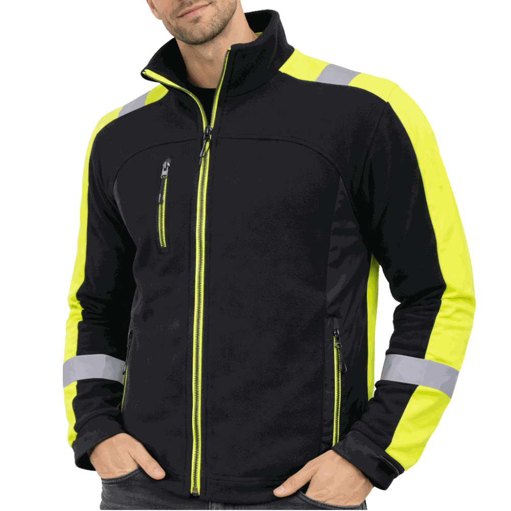 Polar roboczy odblaskowy Classwork — czarny z fluo żółtymi wstawkami, 300 g/m²
