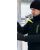Kurtka zimowa Comfort Winter z nadrukiem logo firmy — długa, ocieplana, czarna z żółtymi wstawkami