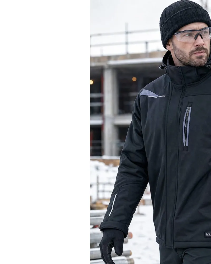Kurtka zimowa Comfort Winter z nadrukiem logo firmy — długa, ocieplana, czarno-szara