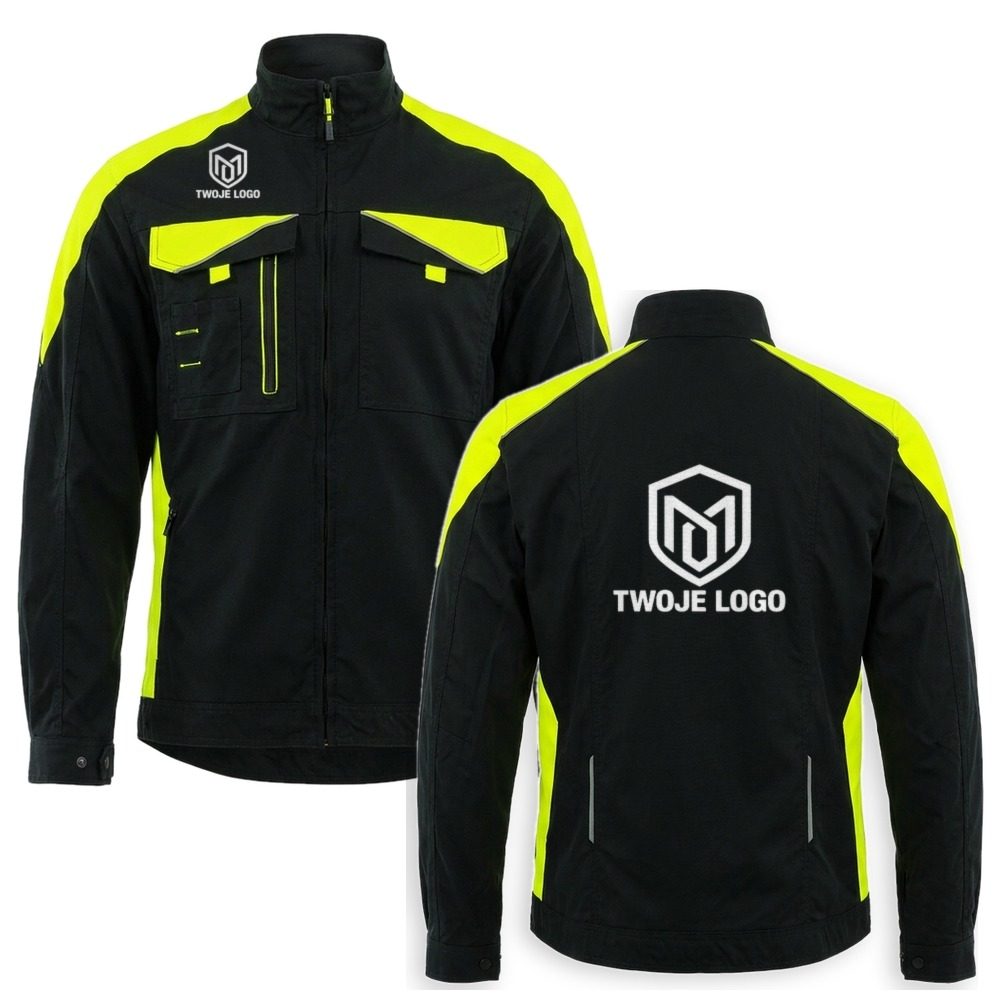 Bluza robocza Neoflex z nadrukiem logo firmy — elastyczna, czarna z żółtymi wstawkami