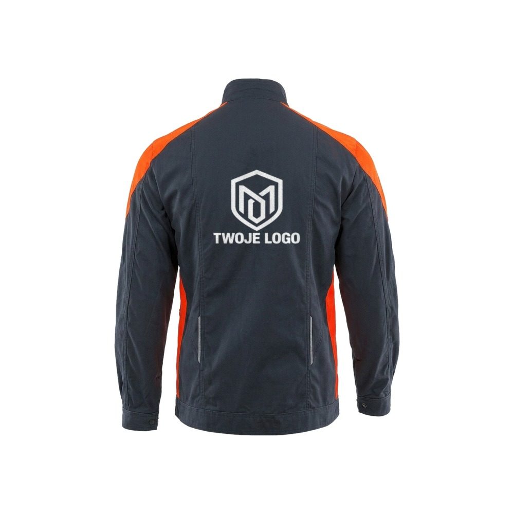 Bluza robocza Neoflex z nadrukiem logo firmy — elastyczna, grafitowa z pomarańczowymi wstawkami
