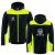 Kurtka softshell Comfort Plus z nadrukiem logo firmy — z kapturem, czarna z żółtymi wstawkami