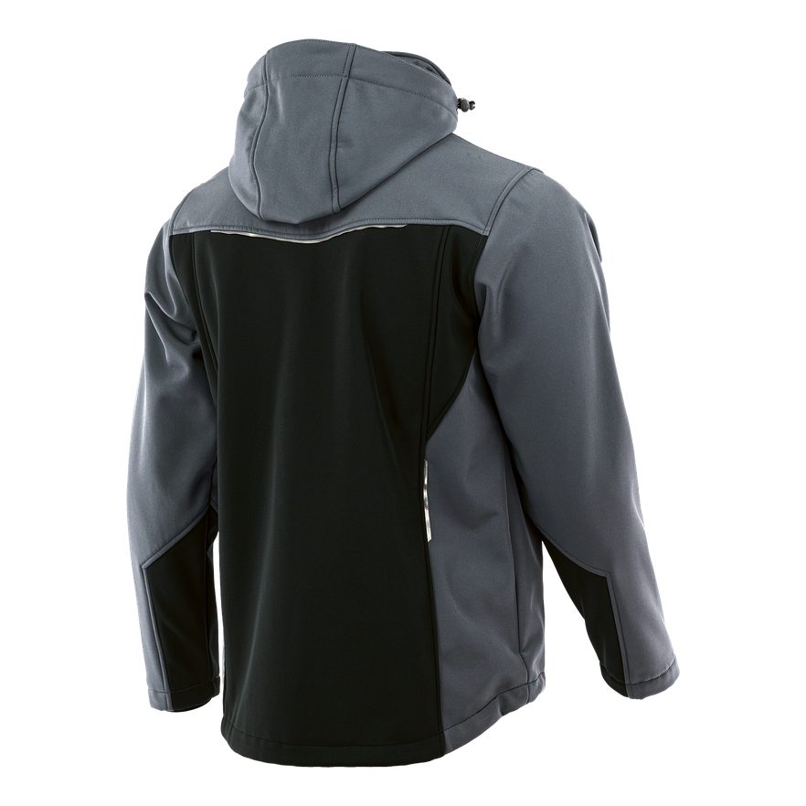 Kurtka softshell Comfort Plus z nadrukiem logo firmy — z kapturem, szaro-czarna