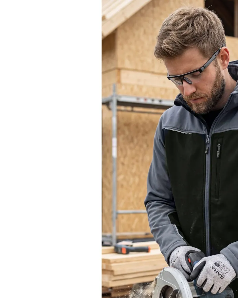Kurtka softshell Comfort Plus z nadrukiem logo firmy — z kapturem, szaro-czarna