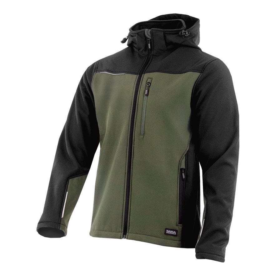 Kurtka softshell Comfort Plus z nadrukiem logo firmy — z kapturem, oliwkowo-czarna