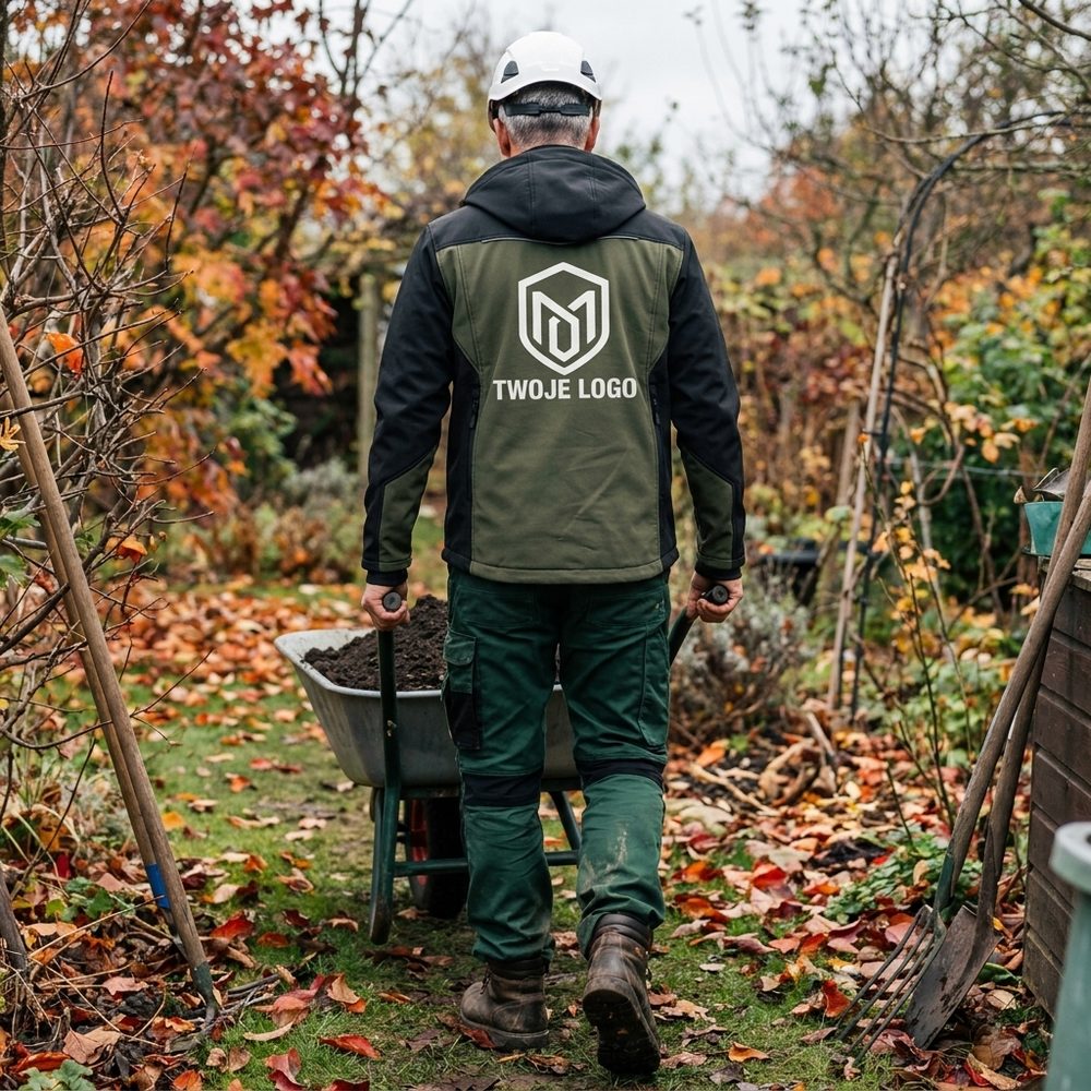 Kurtka softshell Comfort Plus z nadrukiem logo firmy — z kapturem, oliwkowo-czarna