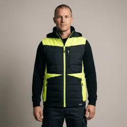 Kamizelka robocza pikowana hybrydowa Comfort Plus czarno-żółta