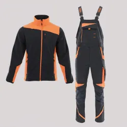 Ubranie robocze elastyczne Neoflex czarno-pomarańczowe — komplet ogrodniczki + polar Comfort Plus 350 g/m², odblaski