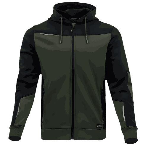 Bluza robocza z kapturem rozpinana Comfort Plus — dresowa 350 g/m², oliwkowo-czarna