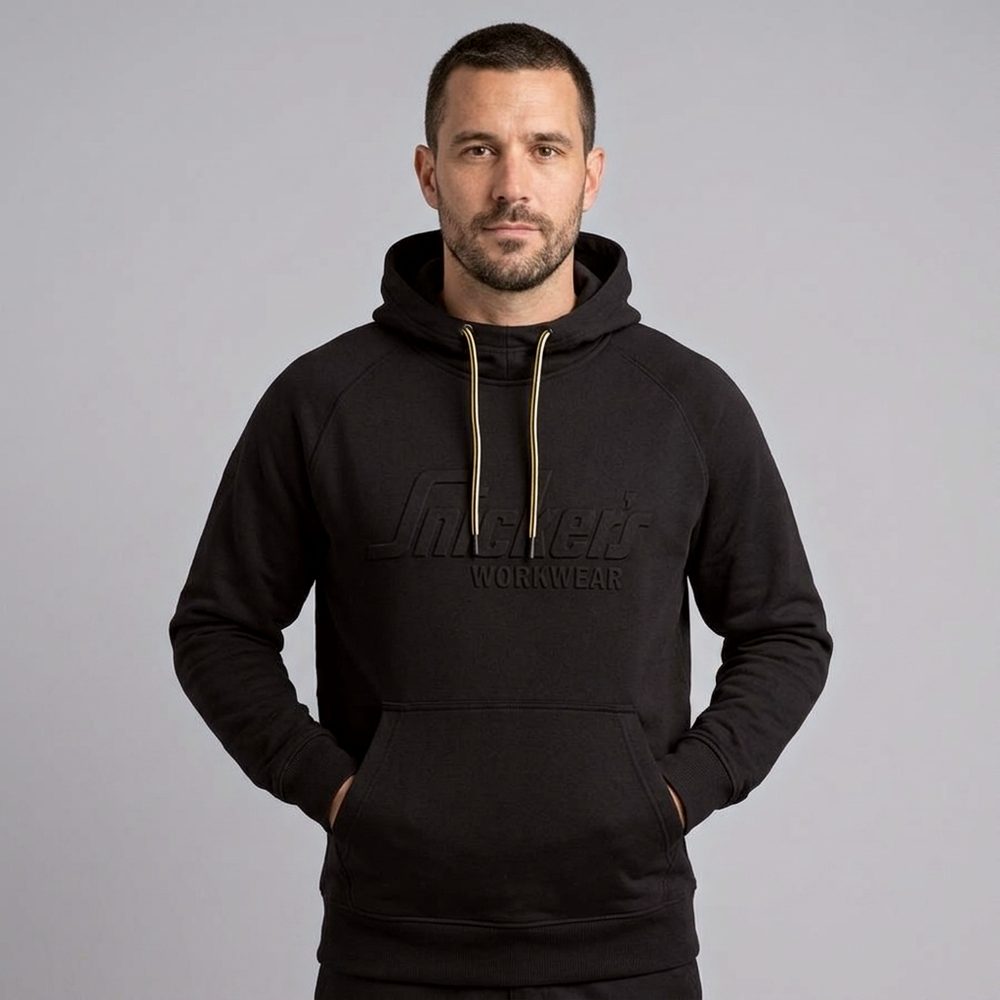Bluza robocza z kapturem Snickers 2894 — czarna, bawełniana interlock 280 g/m², kieszeń kangurka