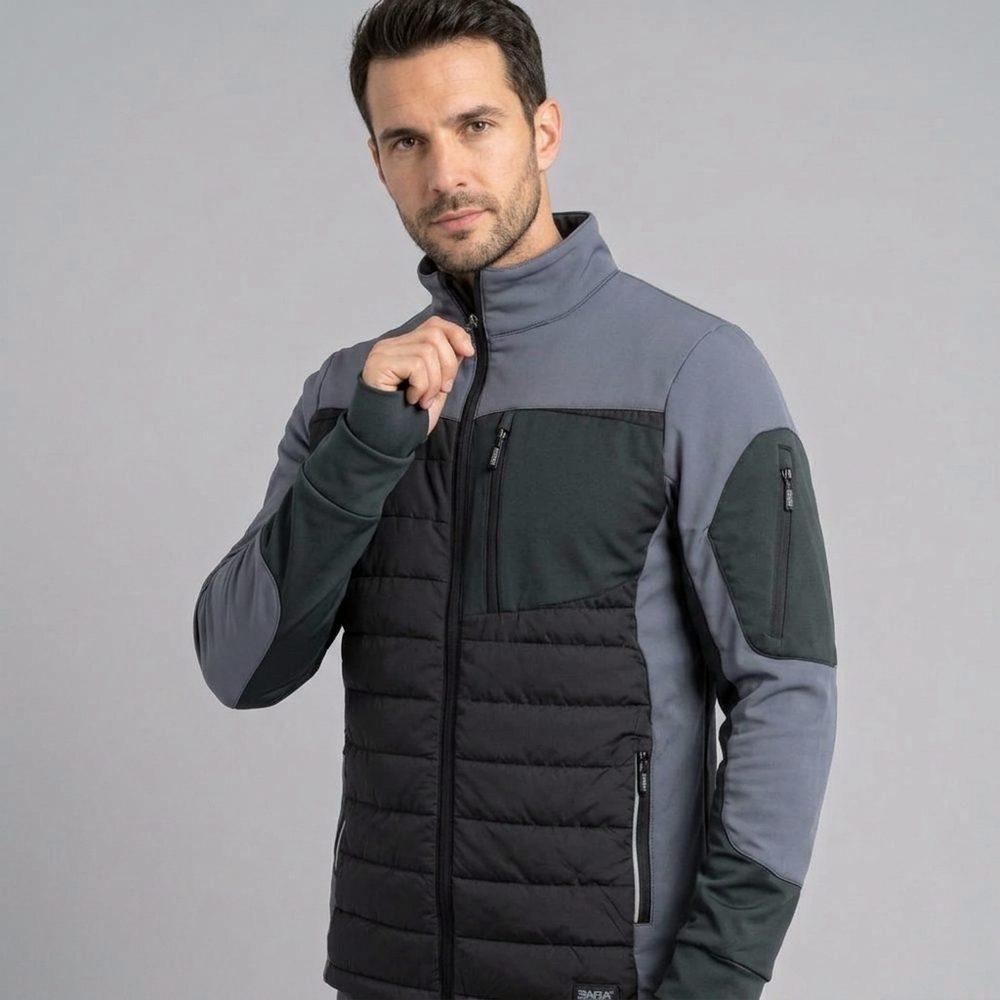 Bluza robocza hybrydowa Comfort Plus — pikowana z ociepleniem, stretch, czarno-szara