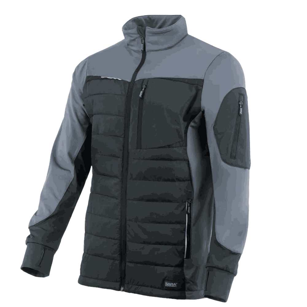 Bluza robocza hybrydowa Comfort Plus — pikowana z ociepleniem, stretch, czarno-szara