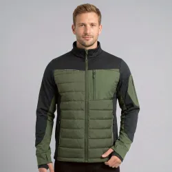 Bluza robocza hybrydowa Comfort Plus — pikowana z ociepleniem, stretch, oliwkowo-czarna