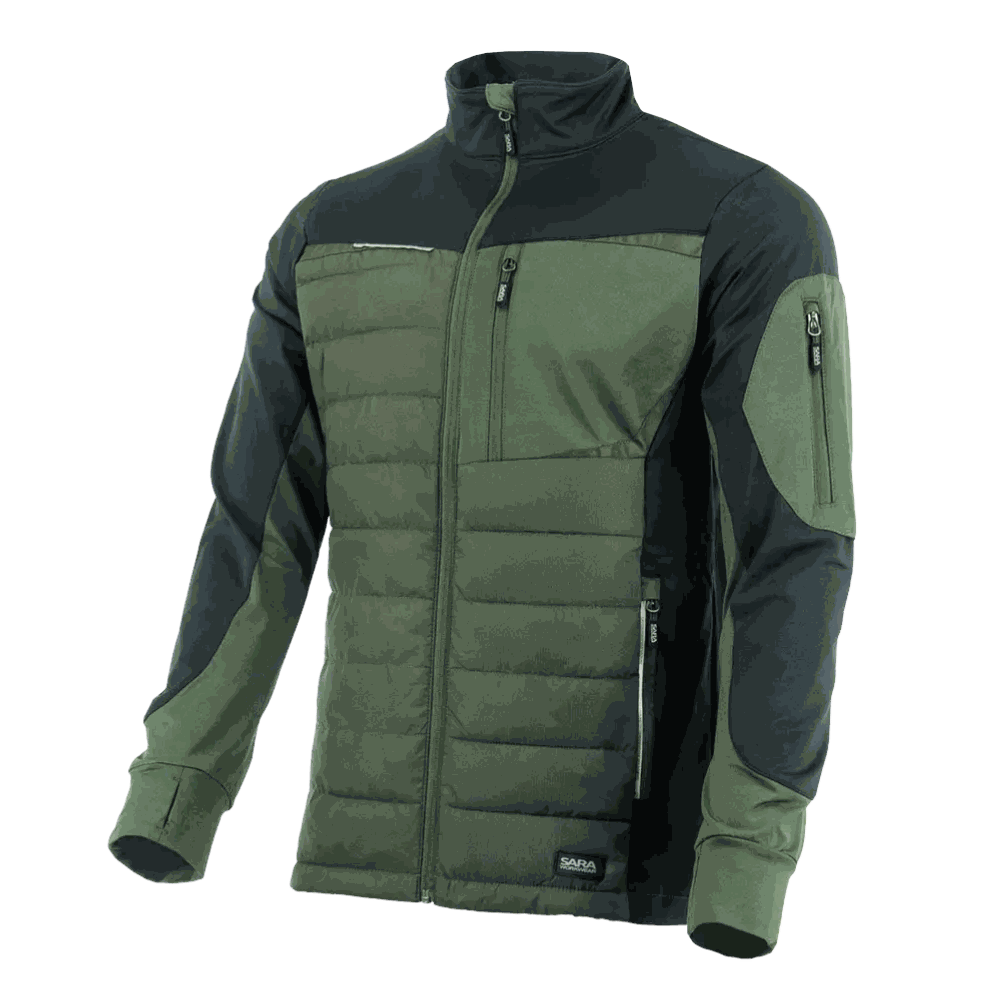 Bluza robocza hybrydowa Comfort Plus — pikowana z ociepleniem, stretch, oliwkowo-czarna