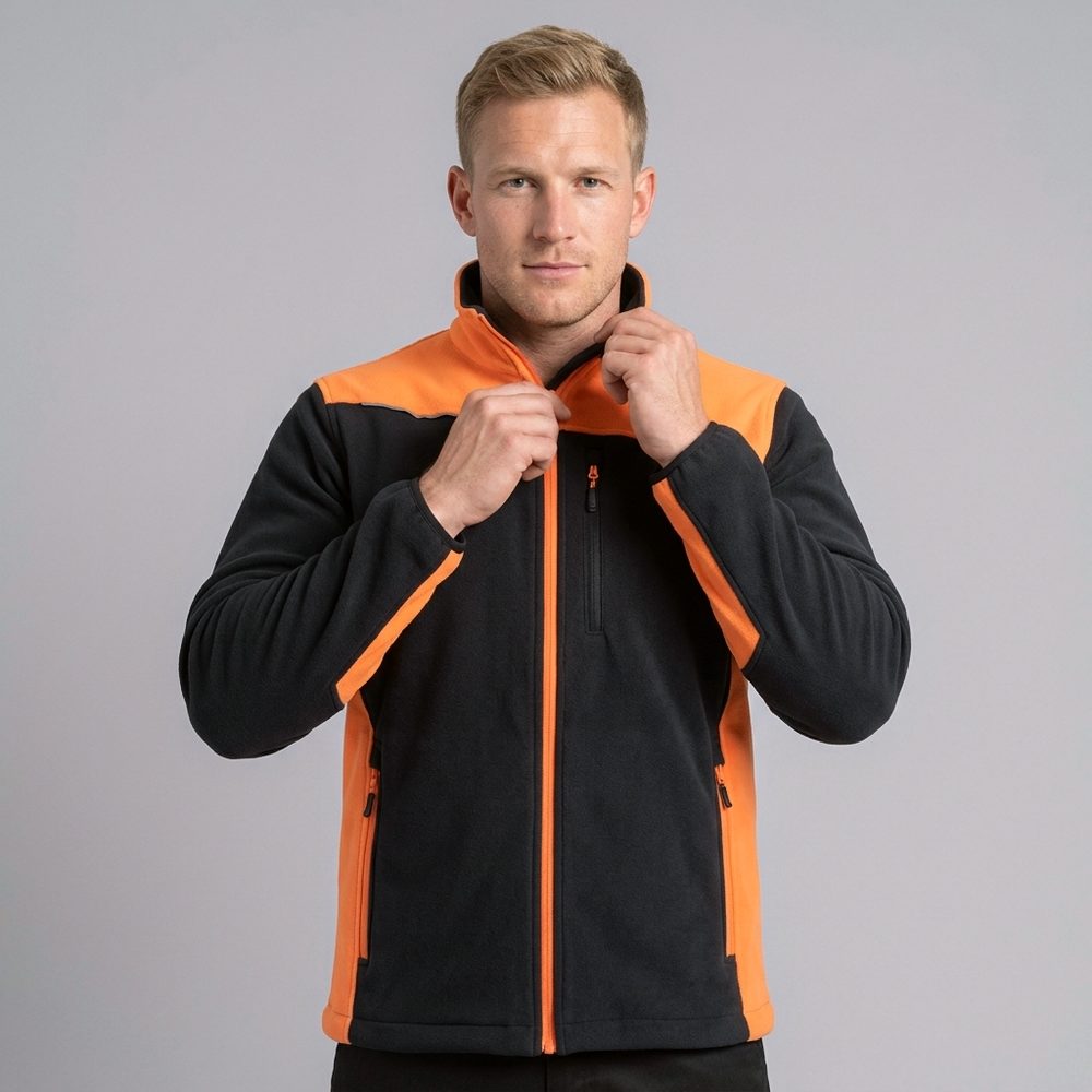 Polar roboczy Comfort Plus czarno-pomarańczowy — ciepły 350 g/m², zamek z osłoną, 3 kieszenie