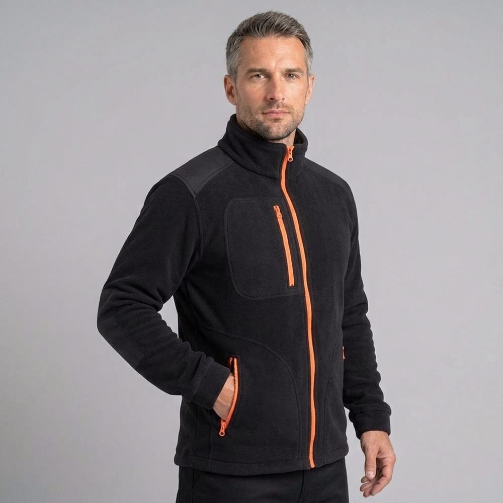 Polar roboczy JHK FLRA 340 czarny z pomarańczowym — gruby 350 g/m², antypilingowy, wzmocnienia