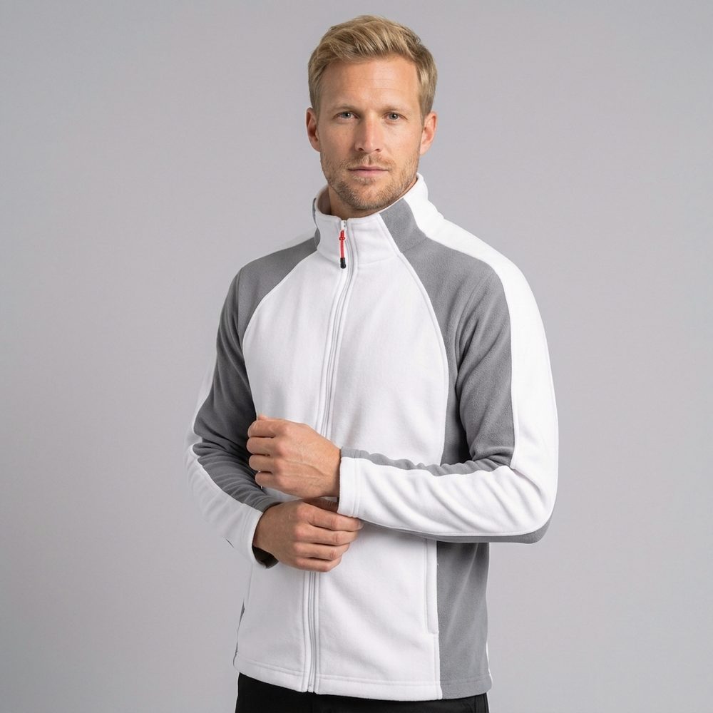 Kurtka polarowa robocza Engelbert Strauss dryplexx® micro — biało-szara, lekki mikropolar