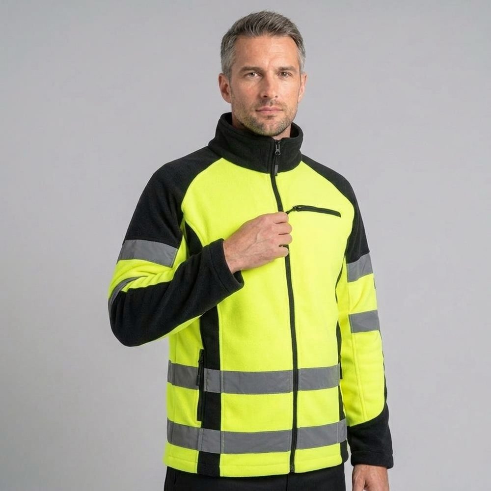 Polar roboczy odblaskowy Sniper — fluo żółty z czarnym, 300 g/m², taśmy odblaskowe