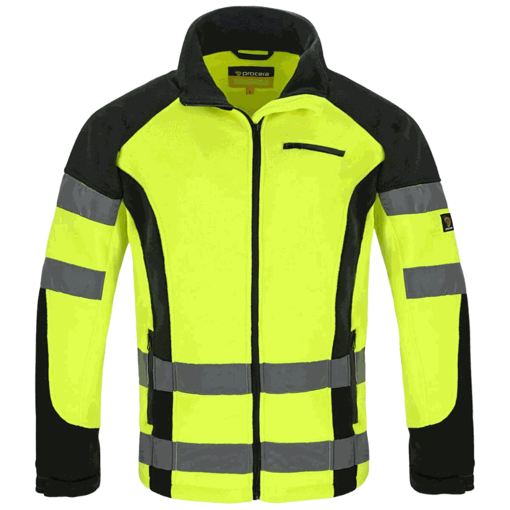 Polar roboczy odblaskowy Sniper — fluo żółty z czarnym, 300 g/m², taśmy odblaskowe