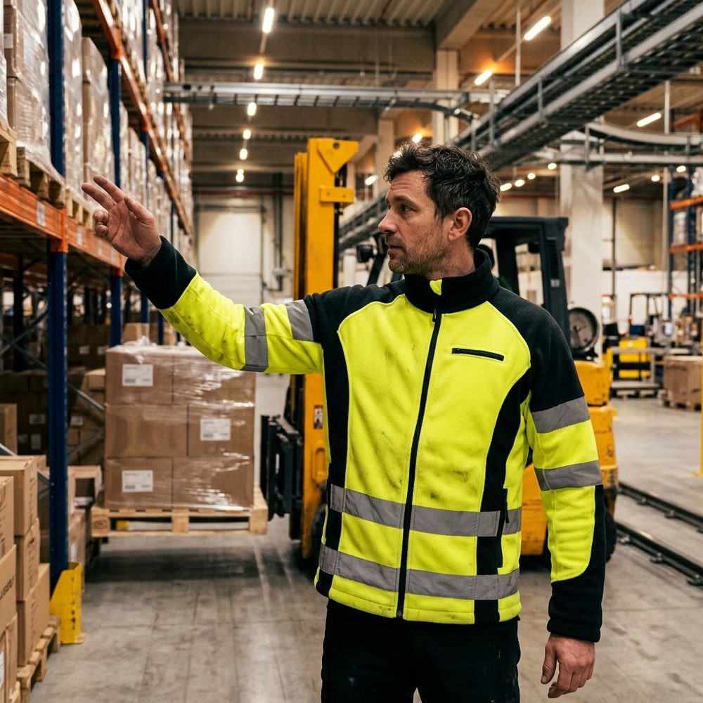 Polar roboczy odblaskowy Sniper — fluo żółty z czarnym, 300 g/m², taśmy odblaskowe