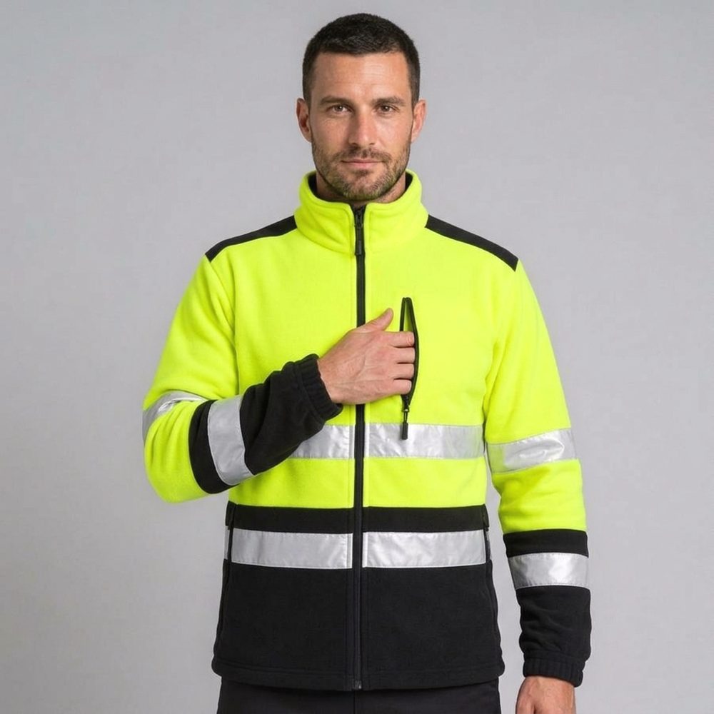 Polar roboczy fluorescencyjny SLIM Refus — żółty z pasami odblaskowymi, 300 g/m²