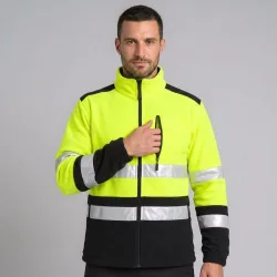Polar roboczy fluorescencyjny SLIM Refus — żółty z pasami odblaskowymi, 300 g/m²