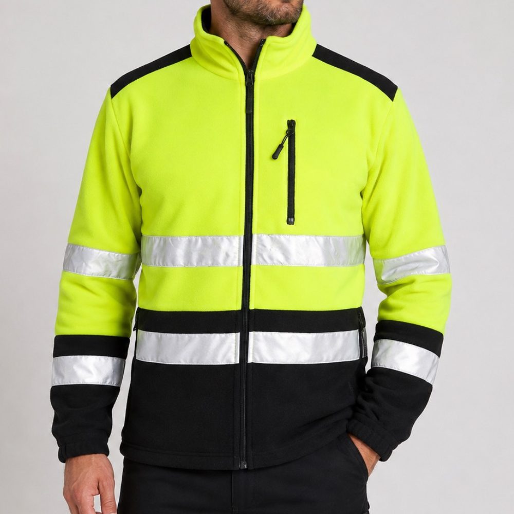 Polar roboczy fluorescencyjny SLIM Refus — żółty z pasami odblaskowymi, 300 g/m²