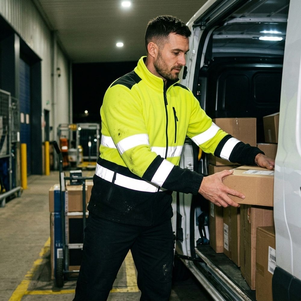 Polar roboczy fluorescencyjny SLIM Refus — żółty z pasami odblaskowymi, 300 g/m²