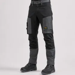 Spodnie robocze stretch Snickers 6318 — szaro-czarne, 4-way stretch Sorona®, CORDURA®, EN 14404