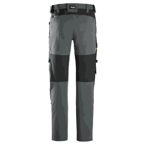 Spodnie robocze stretch Snickers 6318 — szaro-czarne, 4-way stretch Sorona®, CORDURA®, EN 14404