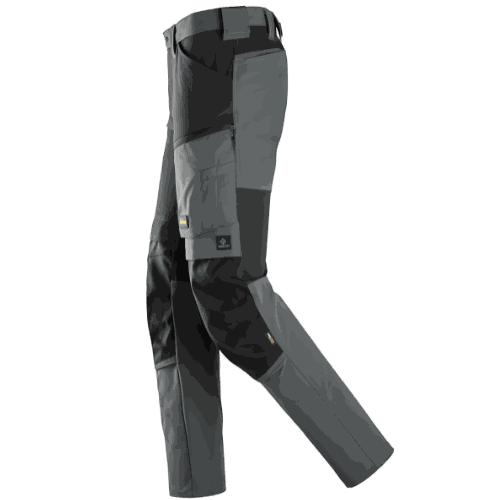 Spodnie robocze stretch Snickers 6318 — szaro-czarne, 4-way stretch Sorona®, CORDURA®, EN 14404