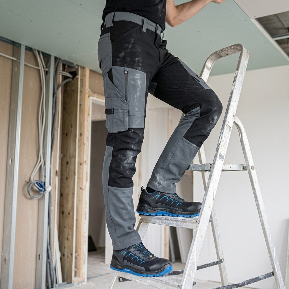 Spodnie robocze stretch Snickers 6318 — szaro-czarne, 4-way stretch Sorona®, CORDURA®, EN 14404