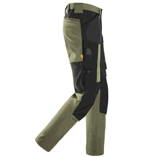 Spodnie robocze stretch Snickers 6318 — khaki-czarne, 4-way stretch Sorona®, CORDURA®, EN 14404