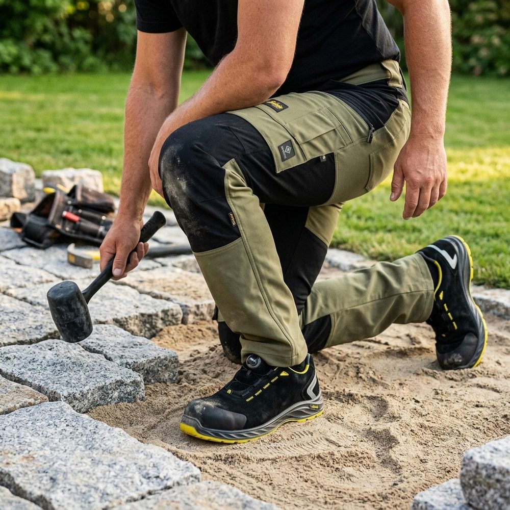 Spodnie robocze stretch Snickers 6318 — khaki-czarne, 4-way stretch Sorona®, CORDURA®, EN 14404