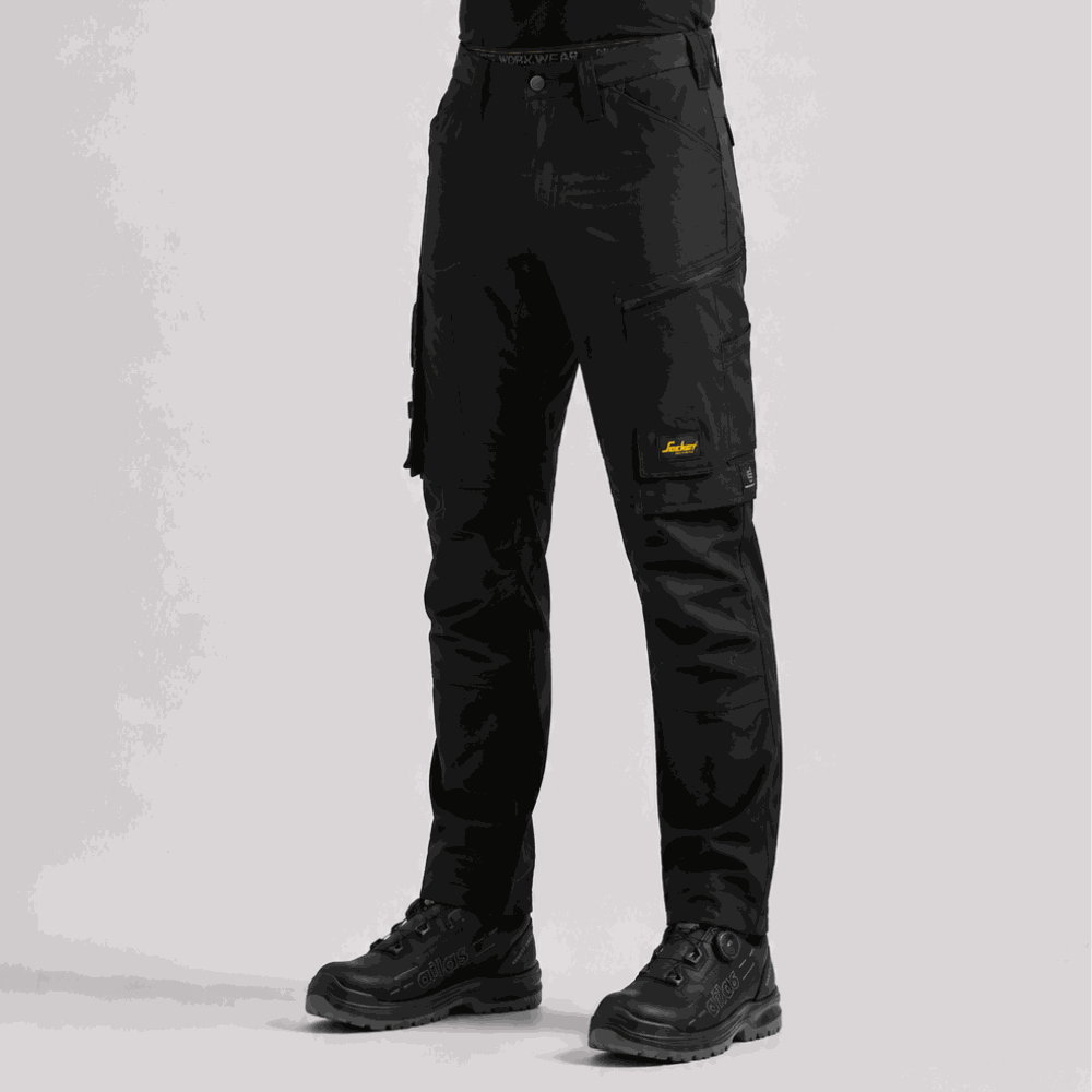 Spodnie robocze stretch Snickers 6318 — czarne, 4-way stretch Sorona®, CORDURA®, EN 14404