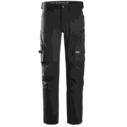 Spodnie robocze stretch Snickers 6318 — czarne, 4-way stretch Sorona®, CORDURA®, EN 14404