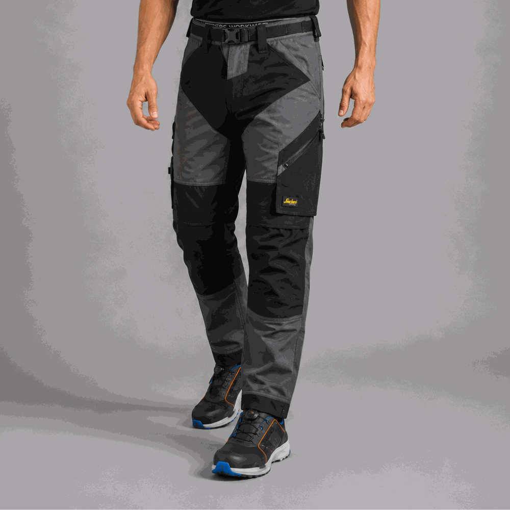 Spodnie robocze Snickers 6903 FlexiWork z paskiem — szaro-czarne, lekkie 200 g/m², CORDURA®, KneeGuard®