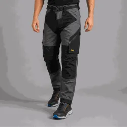 Spodnie robocze Snickers 6903 FlexiWork z paskiem — szaro-czarne, lekkie 200 g/m², CORDURA®, KneeGuard®