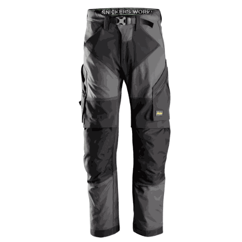 Spodnie robocze Snickers 6903 FlexiWork z paskiem — szaro-czarne, lekkie 200 g/m², CORDURA®, KneeGuard®