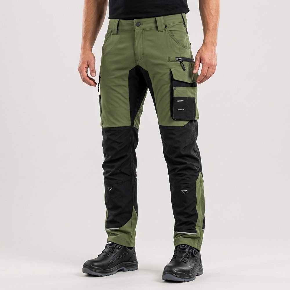 Spodnie robocze elastyczne Motionflex — oliwkowo-czarne, nylon stretch 235 g/m², ultralekkie
