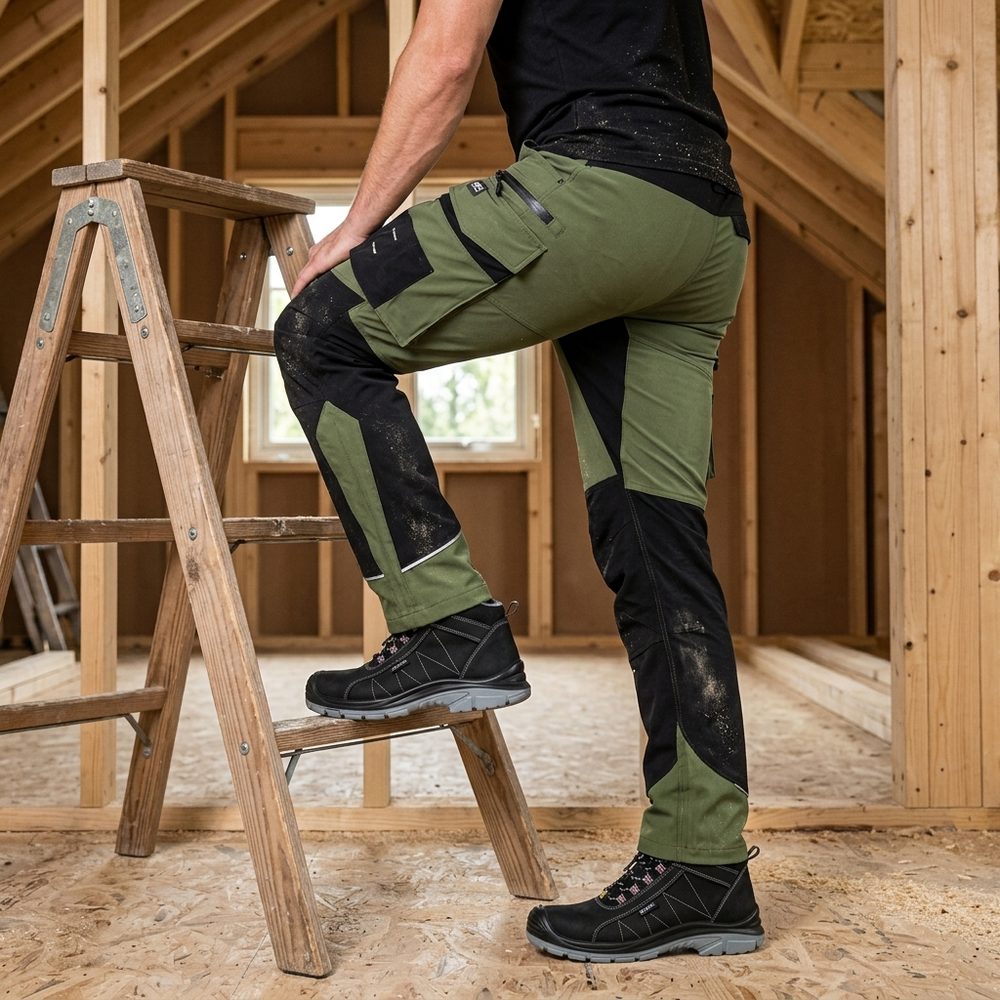 Spodnie robocze elastyczne Motionflex — oliwkowo-czarne, nylon stretch 235 g/m², ultralekkie
