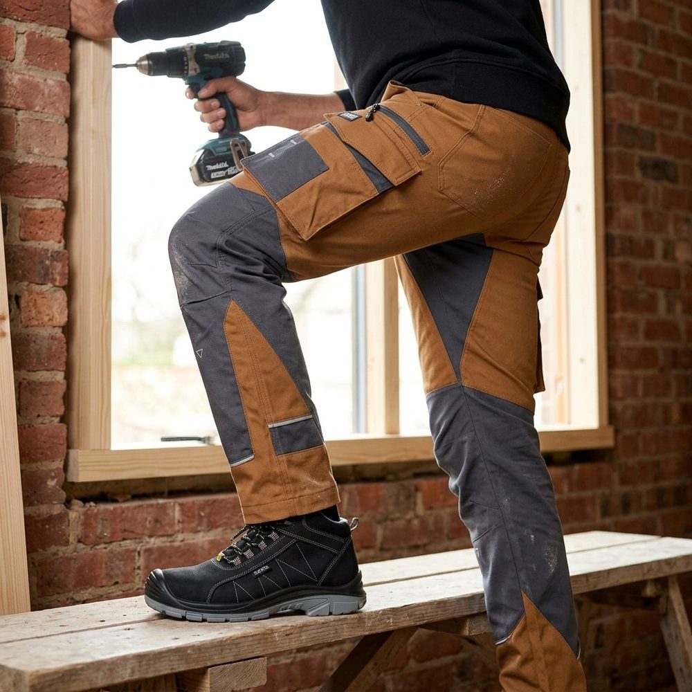 Spodnie robocze elastyczne Motionflex — brązowo-grafitowe, nylon stretch 235 g/m², ultralekkie