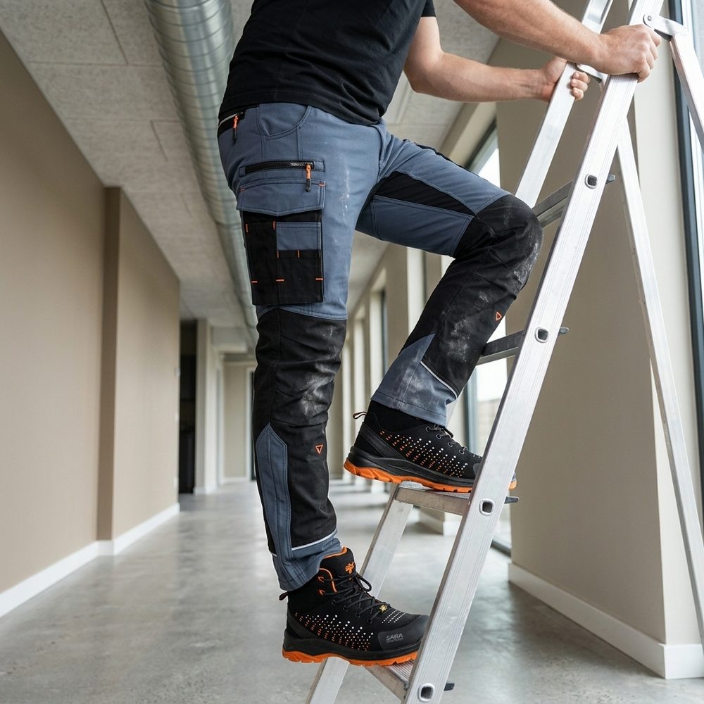 Spodnie robocze elastyczne Motionflex — szaro-czarne, nylon stretch 235 g/m², ultralekkie