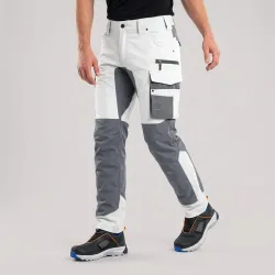Spodnie robocze białe malarskie elastyczne Motionflex — biało-szare, nylon stretch 235 g/m², ultralekkie
